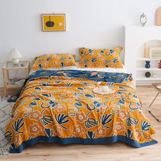 Ownkoti Doppelseitige Steppdecke mit böhmischem Blumendruck