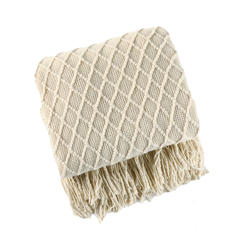 Ownkoti – Gestrickte Decke mit Prismamuster und Quasten