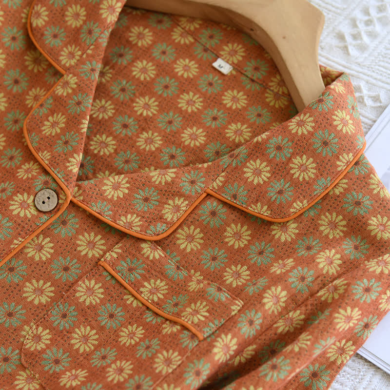 Jacquard Daisy Loungewear-Set aus reiner Baumwolle
