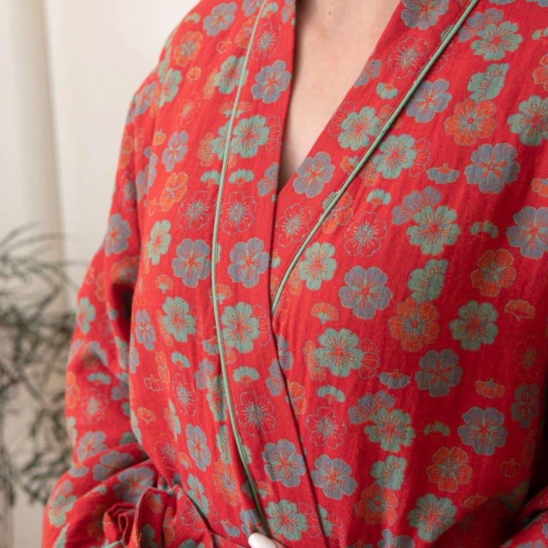 Plum Bossom Baumwollbademantel mit Krawatte