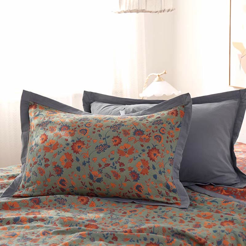 Wendesteppdecke aus reiner Baumwolle mit Retro-Blumenmuster