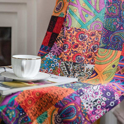 Ownkoti Bunte Boho-Fenstervorhänge aus Baumwollleinen