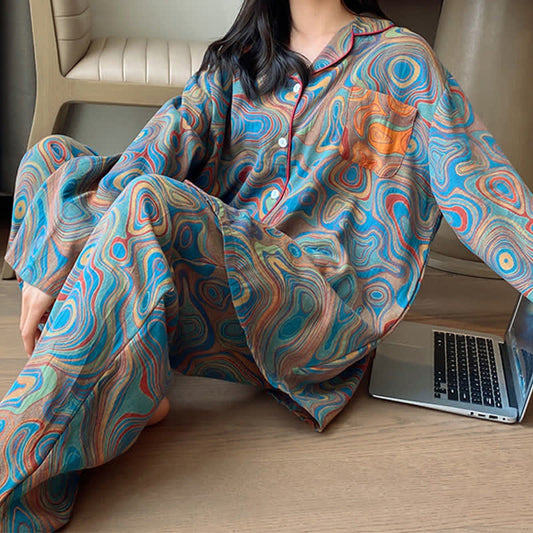 Loungewear-Set aus Baumwolle mit Kunstdruck in Übergröße