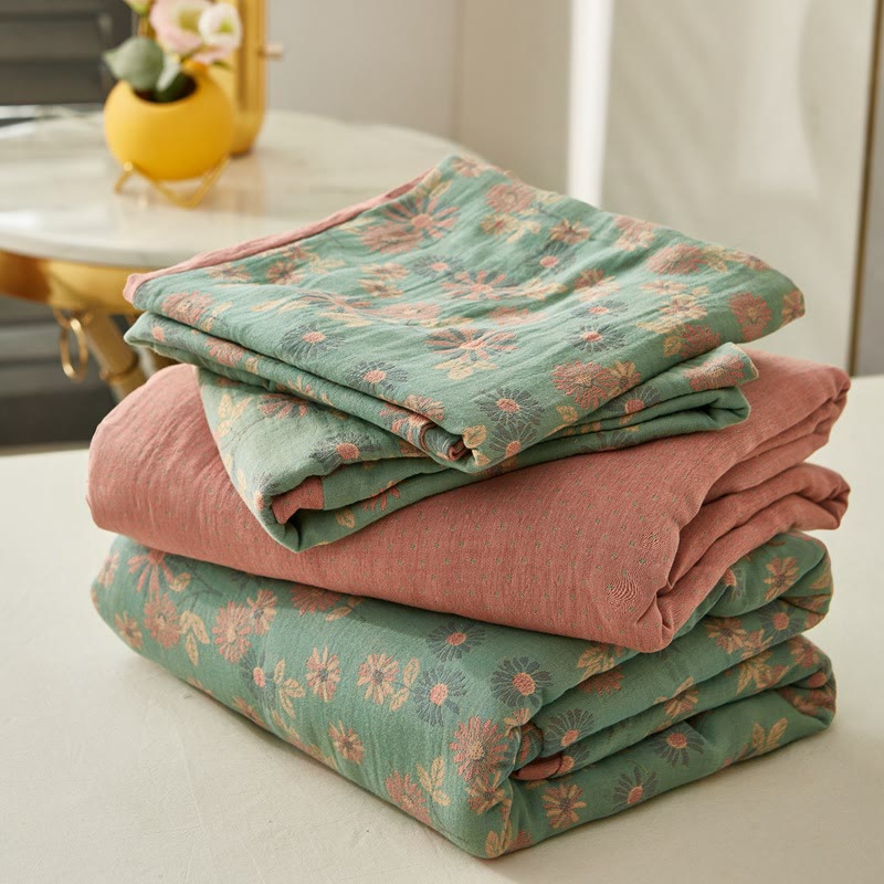 Wendesteppdecke aus Baumwolle mit Sonnenblumen-Jacquardmuster