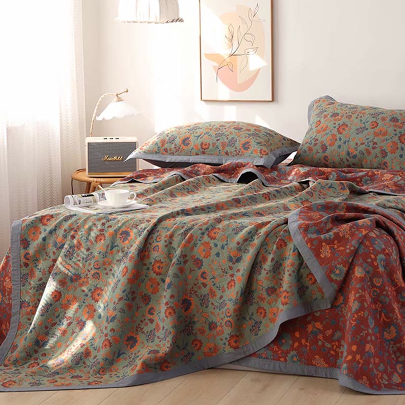 Wendesteppdecke aus reiner Baumwolle mit Retro-Blumenmuster
