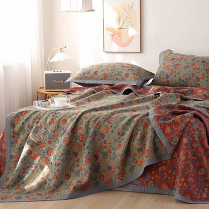 Wendesteppdecke aus reiner Baumwolle mit Retro-Blumenmuster