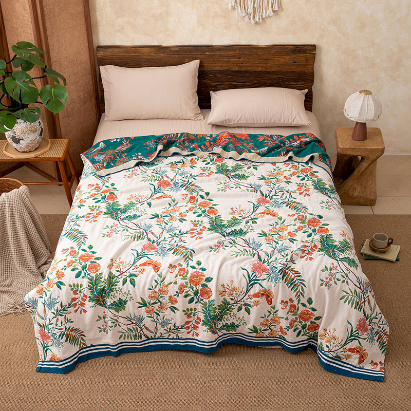 Wendbare Steppdecke aus Gaze mit Vintage-Rankenmuster und Blumenmuster - König - image 0