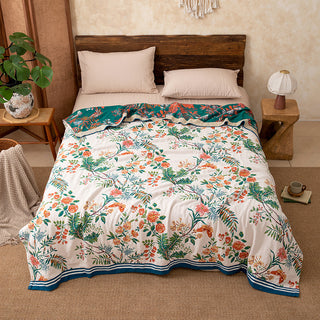 Wendbare Steppdecke aus Gaze mit Vintage-Rankenmuster und Blumenmuster - König - image 0