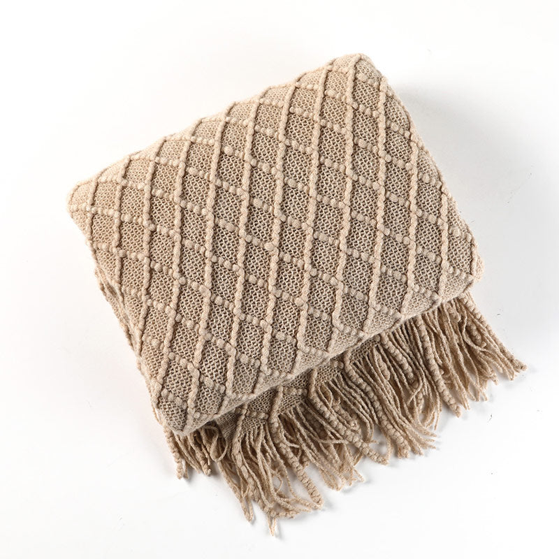 Ownkoti – Gestrickte Decke mit Prismamuster und Quasten