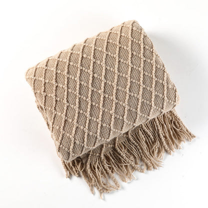 Ownkoti – Gestrickte Decke mit Prismamuster und Quasten