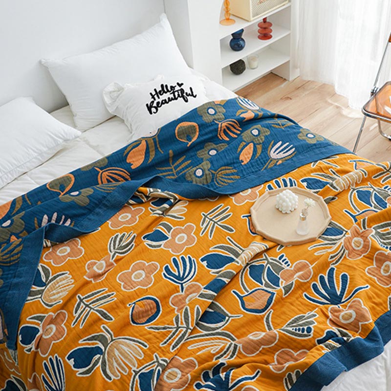 Ownkoti Doppelseitige Steppdecke mit böhmischem Blumendruck