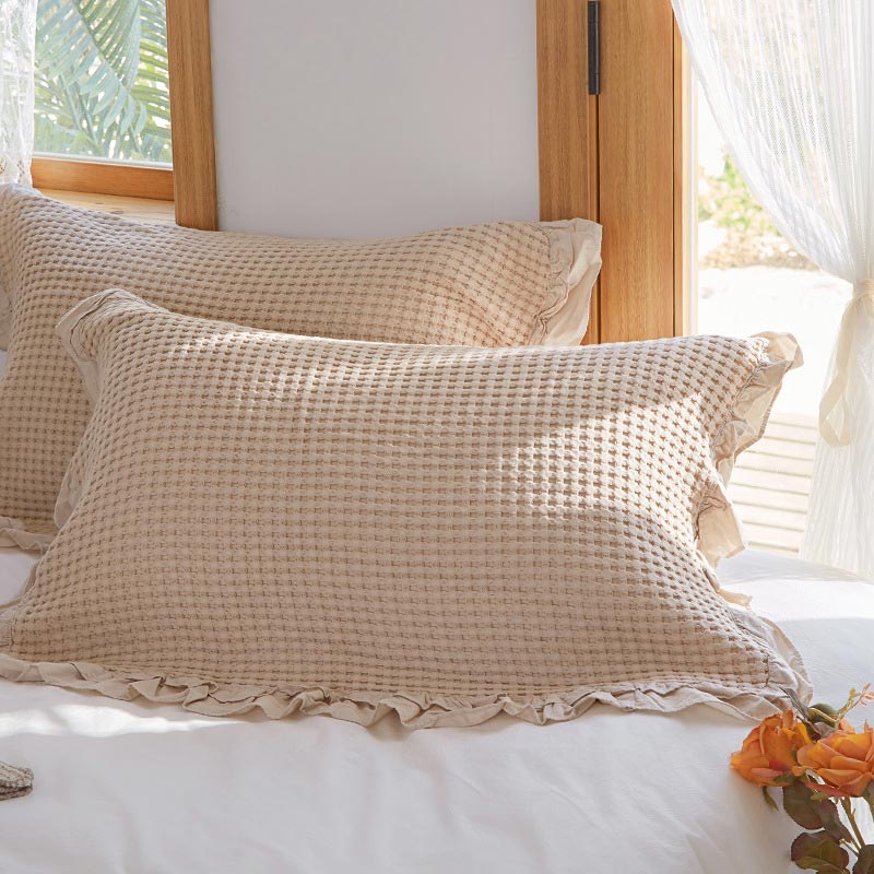 Kissenbezüge aus Baumwolle in Waffelstruktur mit Rüschen (2 Stück) - Beige - 50cm x 75cm - image 7