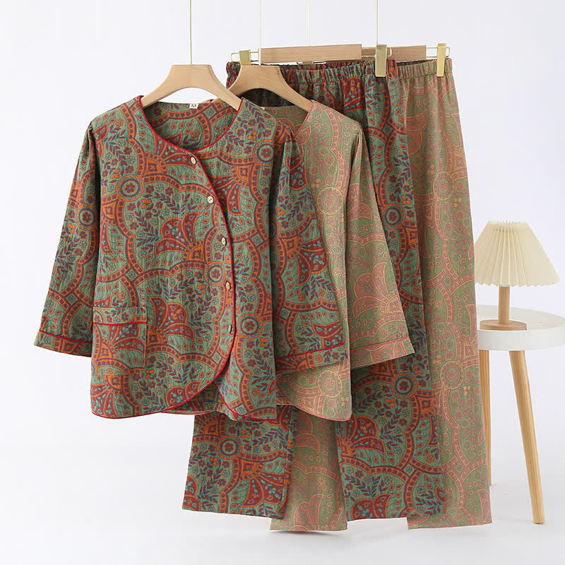 Loungewear-Set mit Rundhalsausschnitt und Vintage-Jacquardmuster - image 0