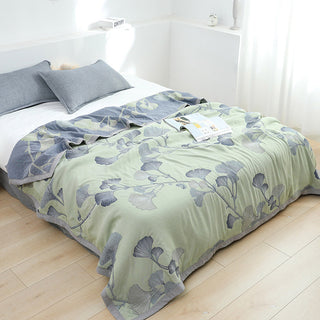 Wendbare Steppdecke aus Baumwollgaze mit Ginkgoblatt-Motiv - Grün - 230cm x 250cm - image 0