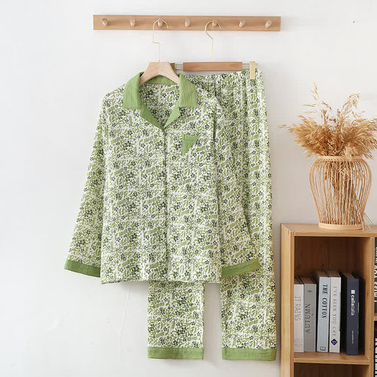 Loungewear-Set aus Baumwolle im pastoralen Stil mit Blumenmuster