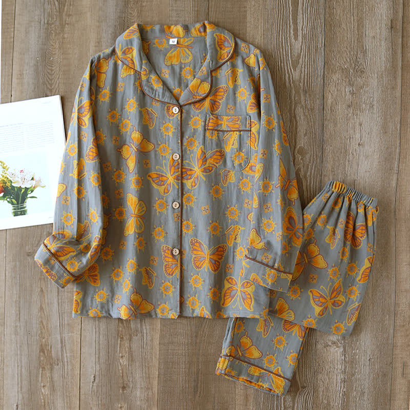 Loungewear-Set aus Baumwolle mit Vintage-Schmetterlingsdruck