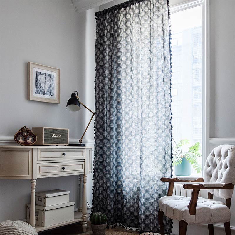 Vorhang aus Baumwollleinen im Landhausstil mit Baummotiv