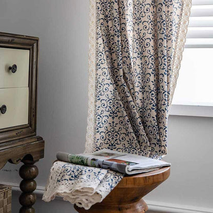 Ownkoti Boho-Vorhang mit blauem Muster, halbverdunkelnd