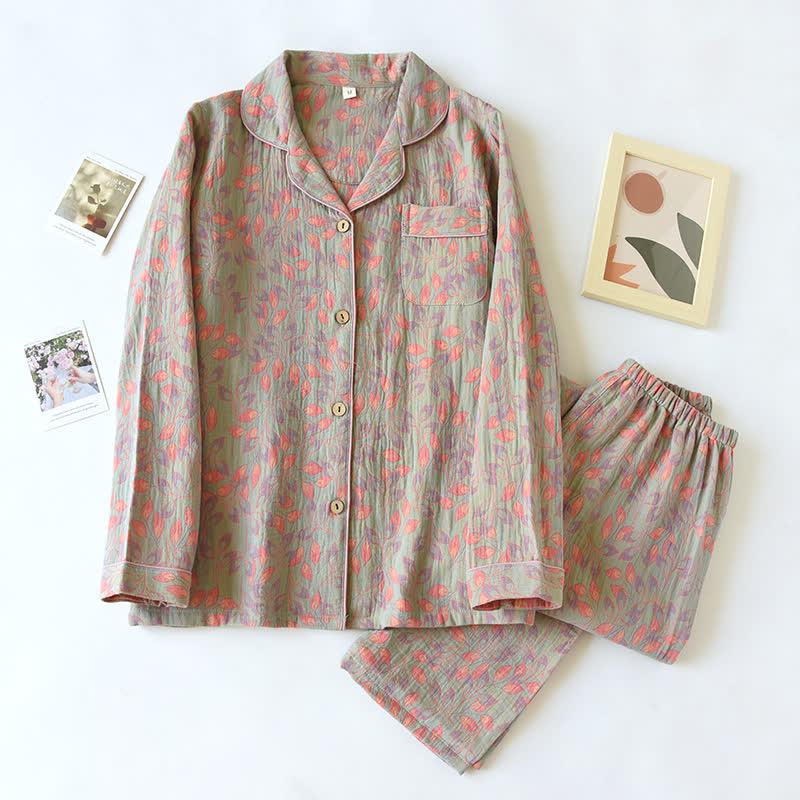 Loungewear-Set aus reiner Baumwolle mit Federmuster