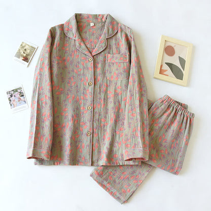 Loungewear-Set aus reiner Baumwolle mit Federmuster