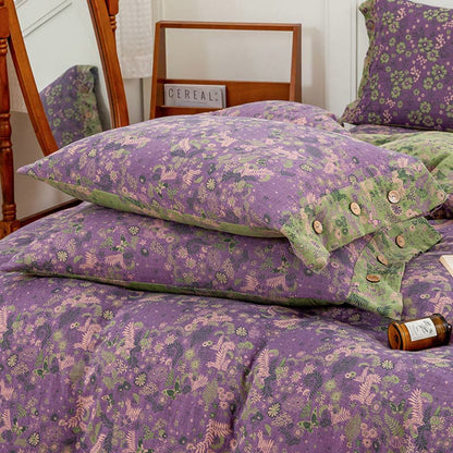 Boho Flower Lila Baumwoll-Bettwäsche-Sets (4-teilig)