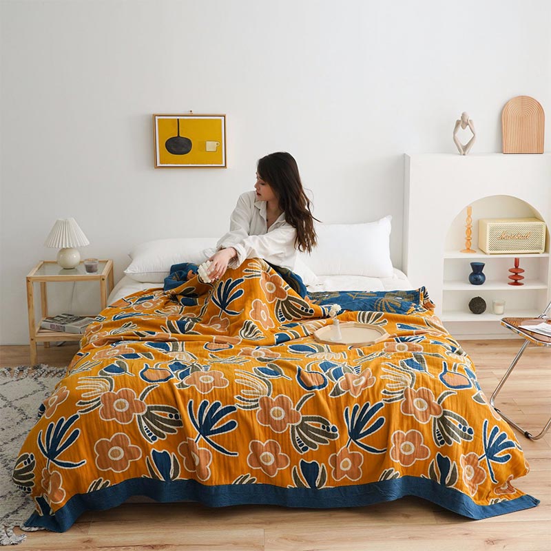 Ownkoti Doppelseitige Steppdecke mit böhmischem Blumendruck