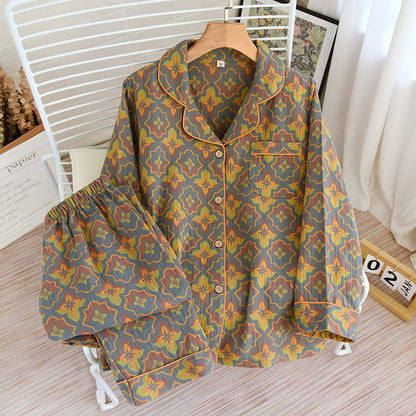 Loungewear-Set aus Baumwolle mit Rhombus-Blumenrevers