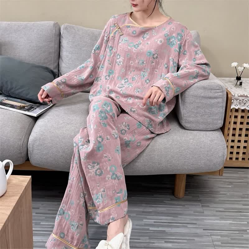 Pyjama-Set aus Baumwolle mit Pfingstrosenmotiv in Übergröße