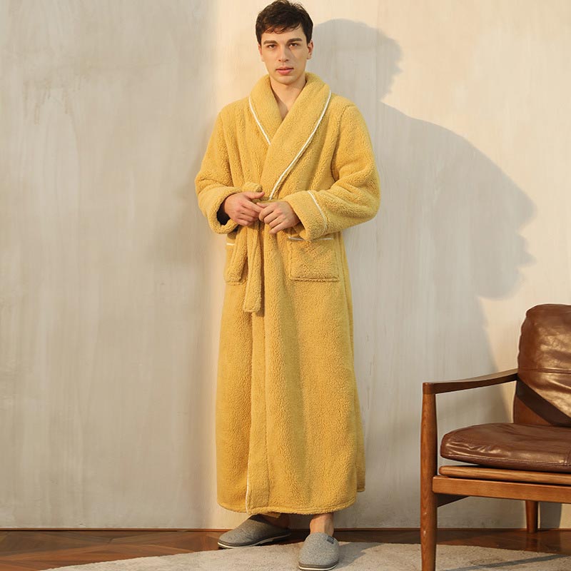 Ownkoti Bequemer Fleece-Pyjama, langer Bademantel - Gelb - Männer: 3XL - image 3