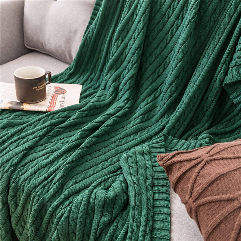 Ownkoti Einfarbige Sofa-Strickdecke aus Baumwolle - image 1