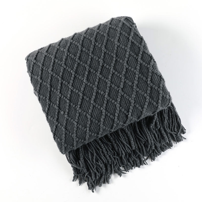 Ownkoti – Gestrickte Decke mit Prismamuster und Quasten
