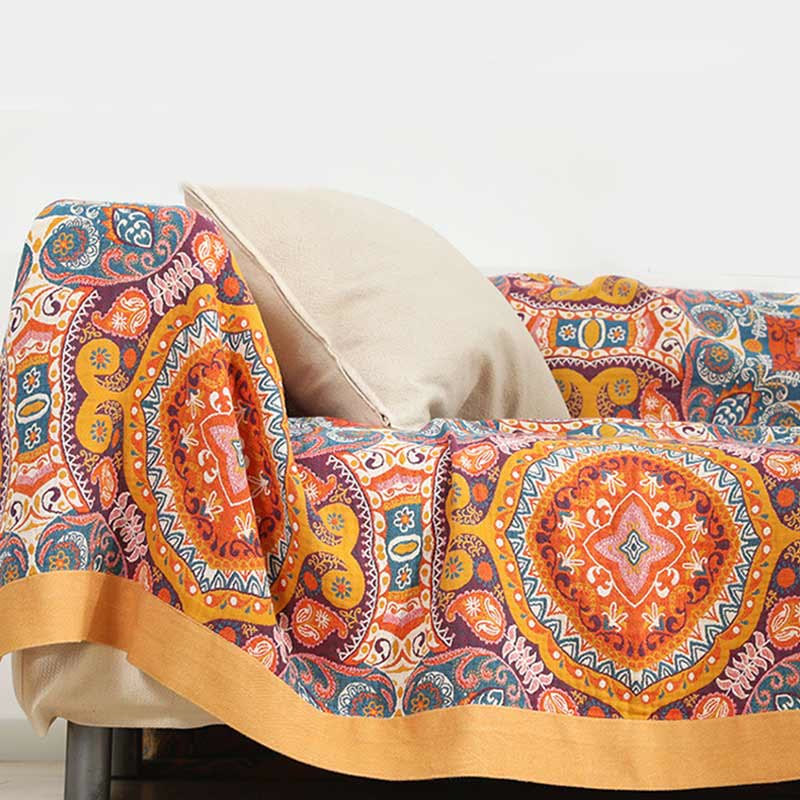 Boho-Sofadecke aus Baumwolle in Orange