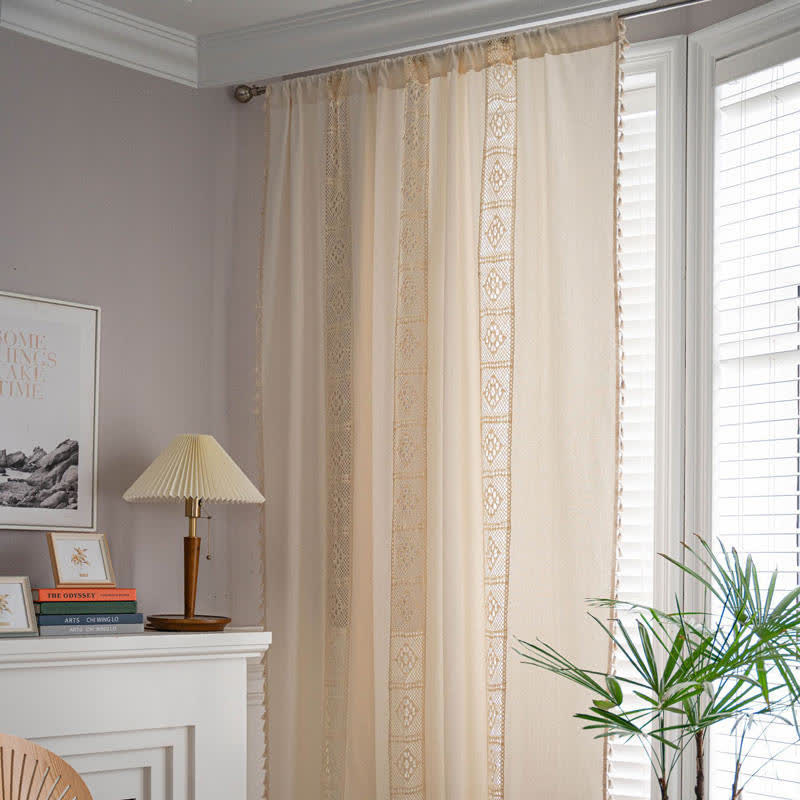 Ownkoti Beige Splicing Hollow-Out Lichtfiltervorhang