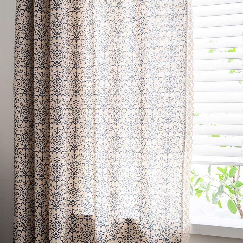 Ownkoti Boho-Vorhang mit blauem Muster, halbverdunkelnd