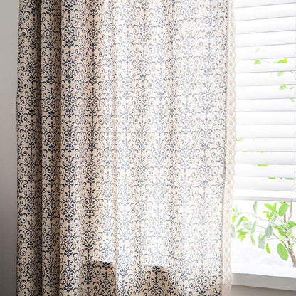 Ownkoti Boho-Vorhang mit blauem Muster, halbverdunkelnd