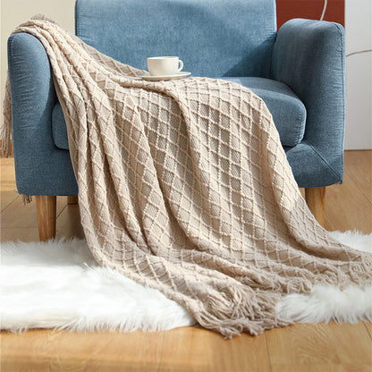 Ownkoti – Gestrickte Decke mit Prismamuster und Quasten