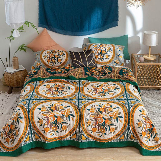 Ownkoti – Bequeme doppelseitige Steppdecke aus Baumwolle mit Blumenmuster