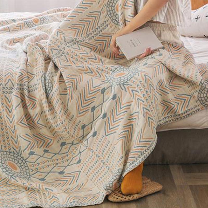 Ownkoti Boho gestreiftes Baumwoll-Stepptuch, wendbar, Sofatuch