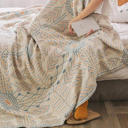 Ownkoti Boho gestreiftes Baumwoll-Stepptuch, wendbar, Sofatuch