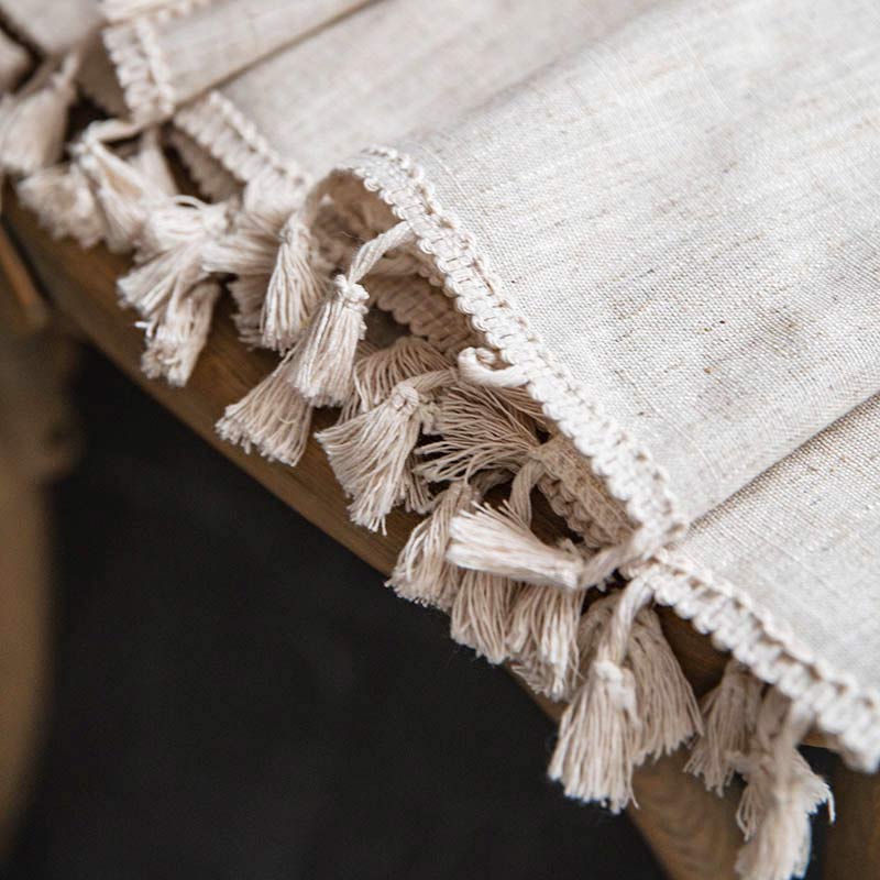 Boho Quaste Beige Lichtfiltervorhang