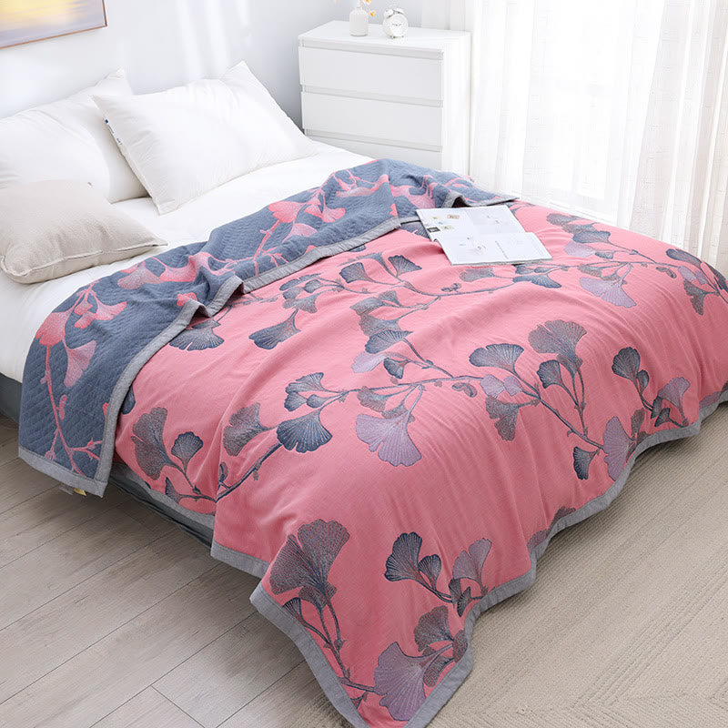 Wendbare Steppdecke aus Baumwollgaze mit Ginkgoblatt-Motiv - Rosa - 200cm x 230cm - image 14