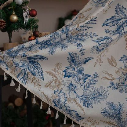 Ownkoti Lichtfiltervorhang mit Kiefernholzmotiv und blauen Blumen