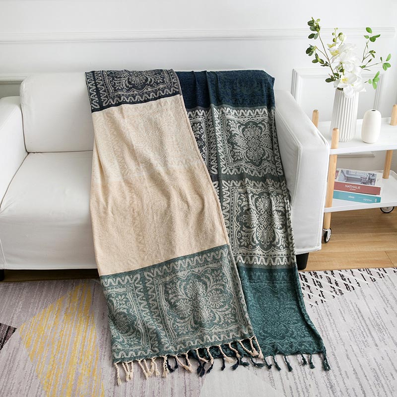 Ownkoti – Böhmische Strickschaldecke mit Blumenquaste