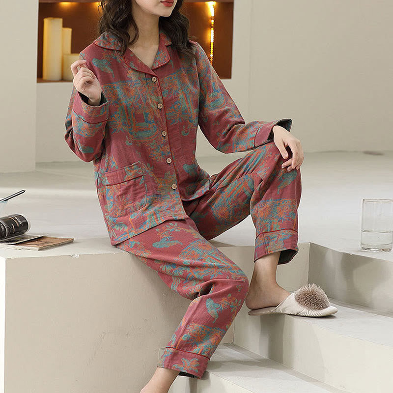Doppellagiges Loungewear-Set aus Baumwolle mit Blumendruck