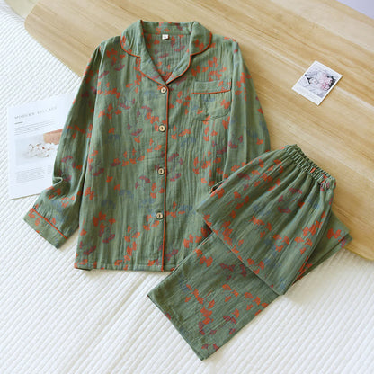 Loungewear-Set aus Baumwolle mit Ginkgo-Reversausschnitt