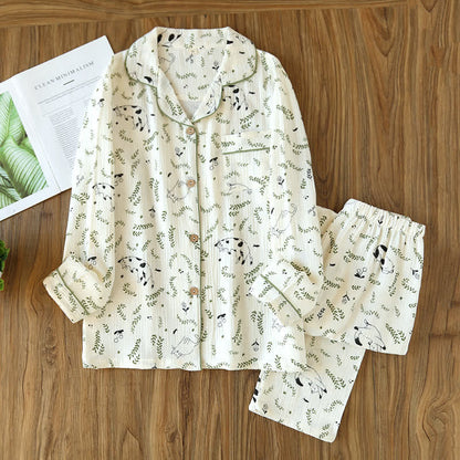 Süßes Pyjama-Set aus Baumwolle mit Katze und Blatt