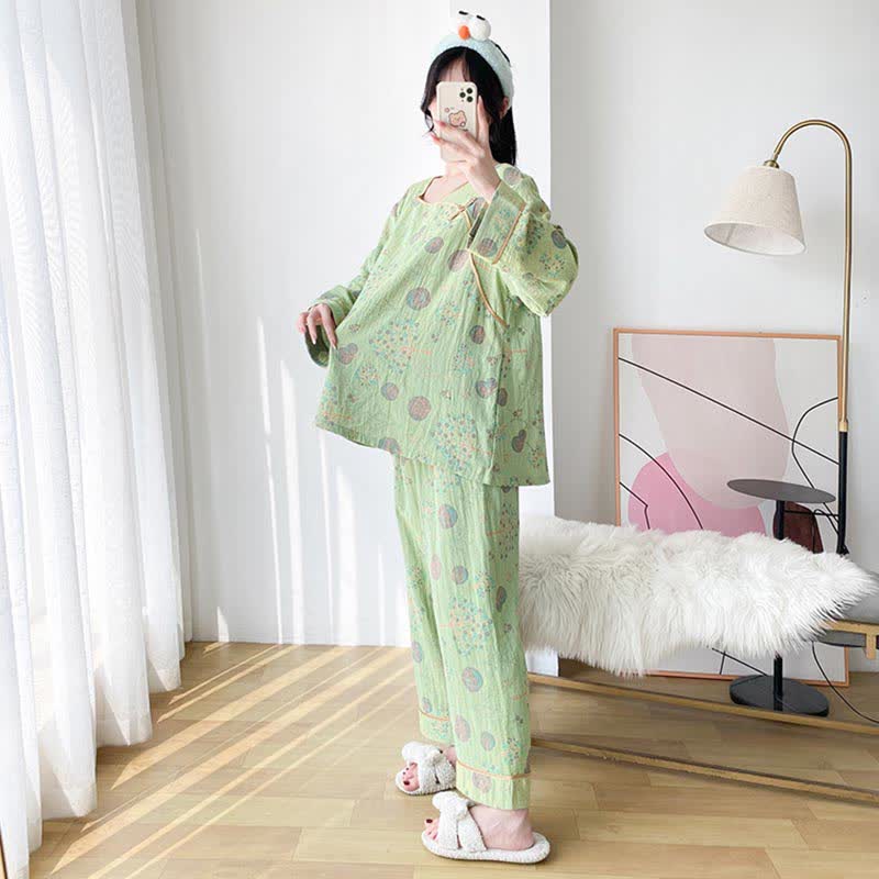 Loungewear-Set aus Baumwollgaze in Übergröße mit Baummotiv