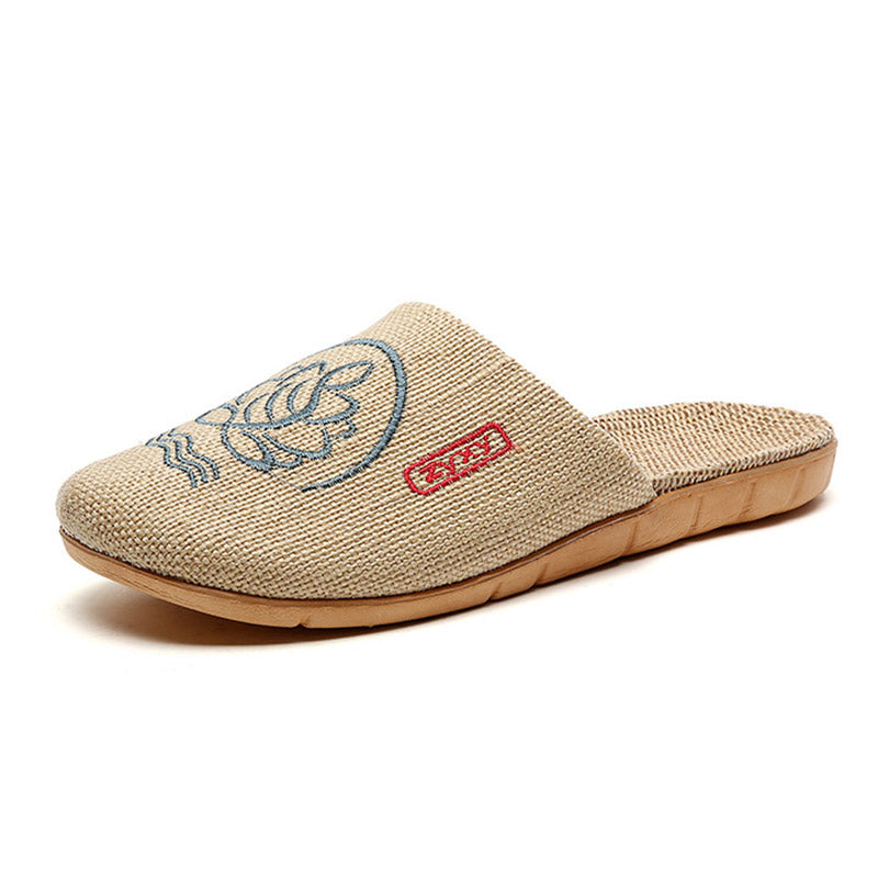 Retro bestickte Lotus Flachs Hausschuhe