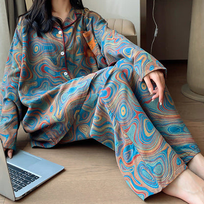 Loungewear-Set aus Baumwolle mit Kunstdruck in Übergröße