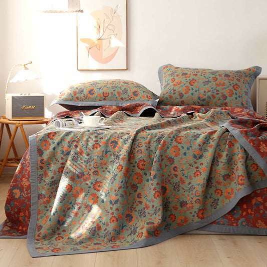 Wendesteppdecke aus reiner Baumwolle mit Retro-Blumenmuster